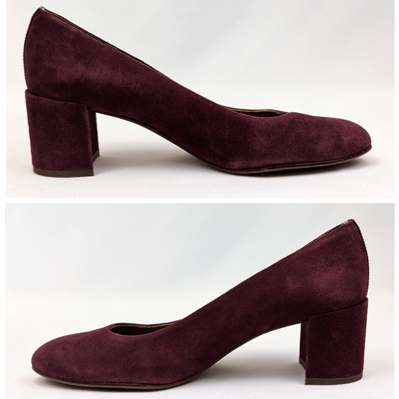 Margeaux The Heel Suede Pump Block Heel Patent Leather Accents Burgundy 38.5/8.5 - Picture 4 of 15